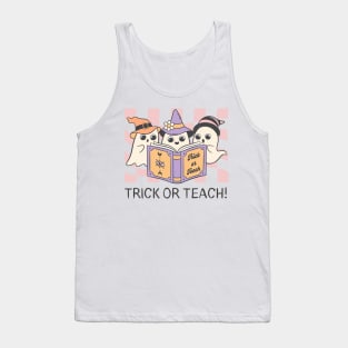 Groovy Halloween Trick or Teach Retro Ghost Teacher Tank Top